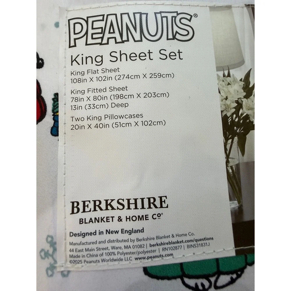 Peanuts Snoopy Woodstock Puffer Jacket King Sheet Set Berkshire Winter Snow NEW